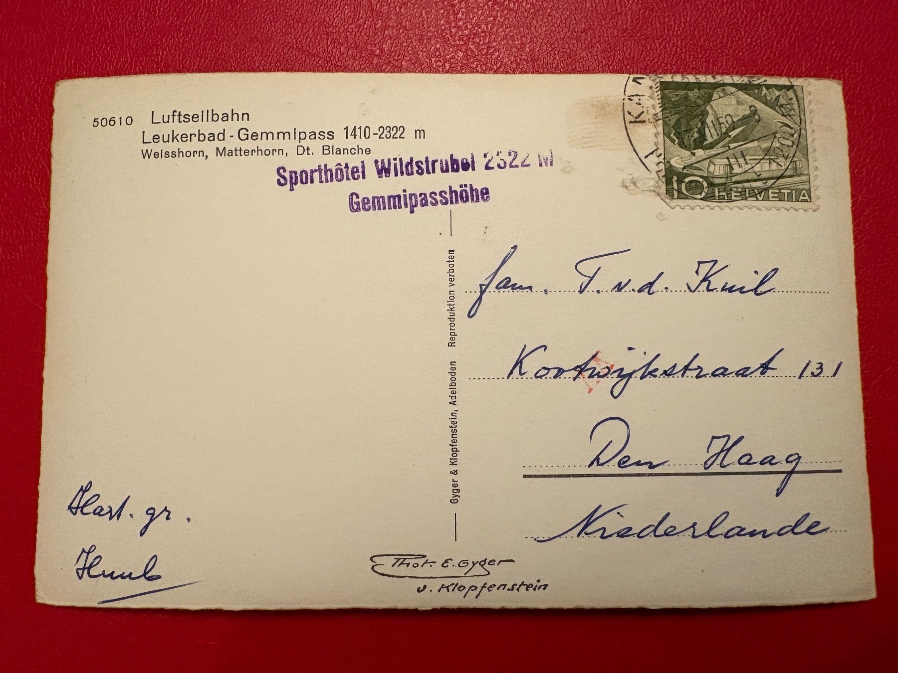 Cartoline postali: 1959 / Luftseilbahn Leukerbad - Gemmipass – Usato da St-Légier-Chiésaz venduto da Theo006 1
