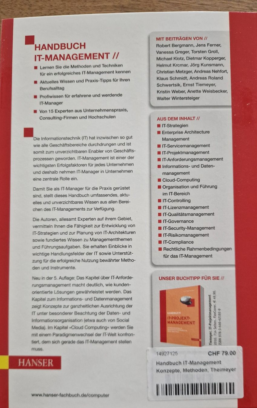 Bücher: Handbuch IT-Management – Neu (gemäss Beschreibung) aus Volketswil von Bmarlin 1