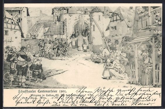 Cartoline postali: Schaffhausen, Szenen von der Centenarfei – Usato da Berlin venduto da bartko-reher
