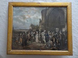antike Lithografie um 1850 Musiker Schützen etc.