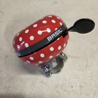 Fahrradklingel Retro rot mit weißen Punkten.