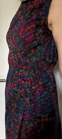 Vintage 70er Kleid Gr.34 bunt gemustert grün gefüttert Seide