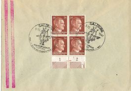 Deutsches Reich, Salzburg, Mozart, Hitler, Viererblock,24 Pf