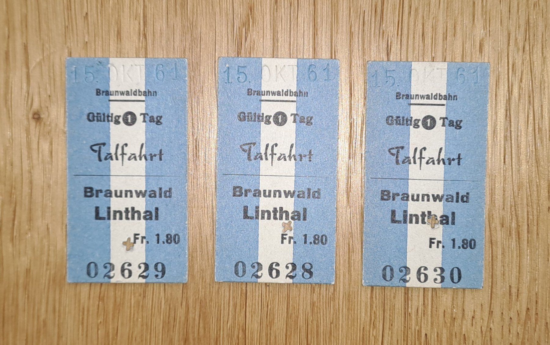 Biglietti: Braunwaldbahn - Billette aus Karton 15.10.1961 – Usato da Bern venduto da ViktorTraveller