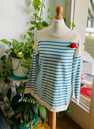 Magnifique marinière rayée turquoise ARMOR LUX pur coton t.M