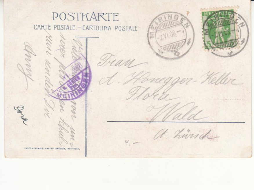 Cartoline postali: Albachschlucht Meiringen 1908 – Usato da Bürglen TG venduto da StampGraf 1