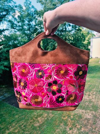 TASCHE STICKEREI BAG UNIKAT BLÜTEN SAMTWEICH TOP