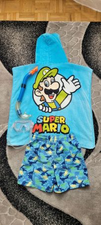 Poncho de plage Super Mario enfant10ans short , masque ,tube