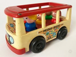 Fisher Price Mini Bus & 5x Little People Figuren Vintage 70s