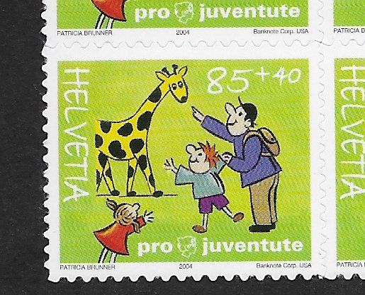 Alle Briefmarken: 2004:  Proju Nr.J373 Viererblock mit 2 Abarten ** – Gebraucht aus Walperswil von Tcheidi 2