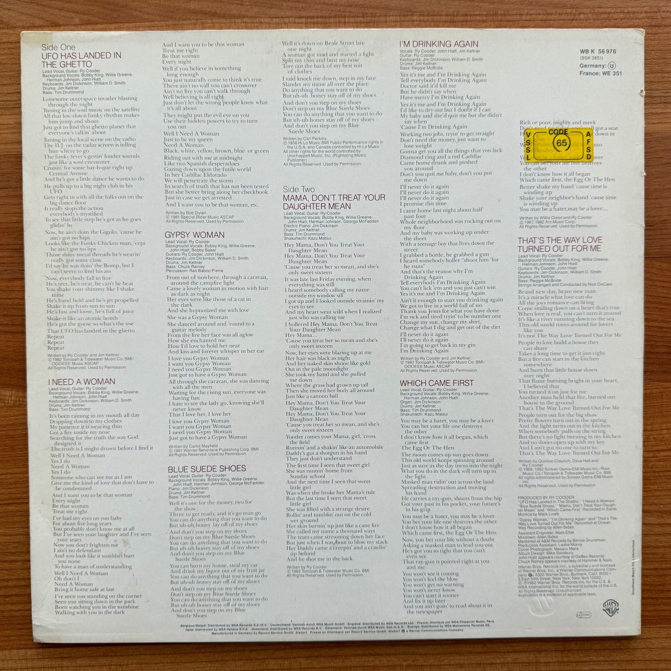 Dischi in vinile: RY COODER - THE SLIDE AREA – Usato da Zürich venduto da fehlton 1