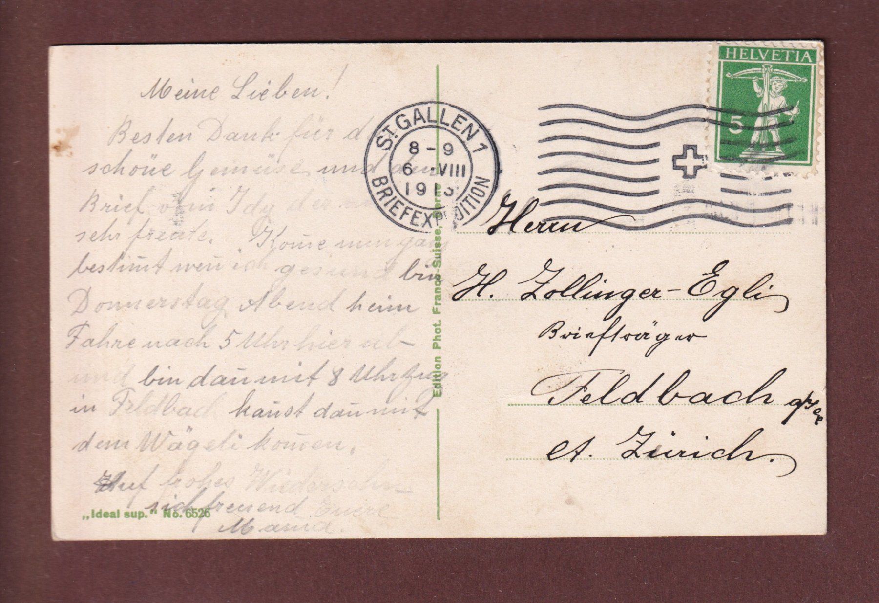 Cartoline postali: ST. GALLEN - Laurenzenkirche - 1913 – Usato da Pully venduto da nicecards 1