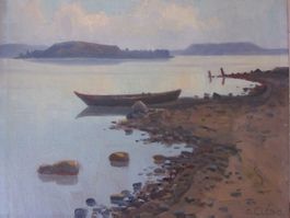 OTTO CLENIN     Bielersee mit St. Petersinsel - Oelgemälde