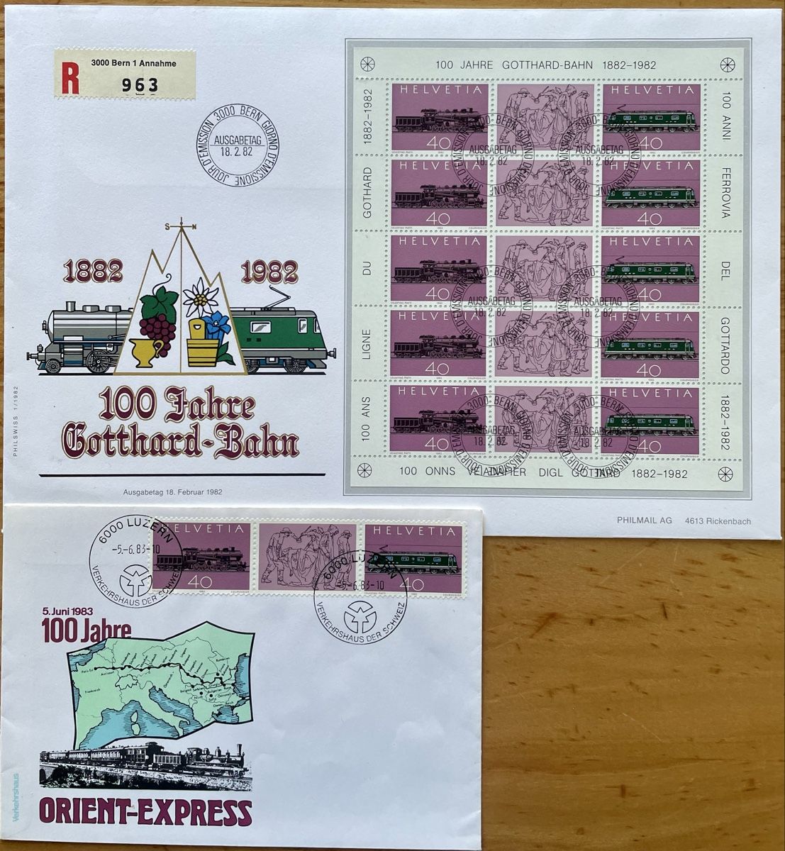 Tutti i francobolli: Gotthard-Bahn 1882–1982 & Orient-Express FDC Schweiz – Usato da Rorschach venduto da Ziltenera