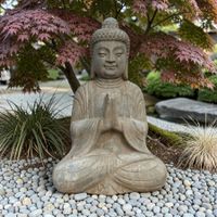 Naturstein Buddha Steinfigur Gartenfigur Namaste Frostfest