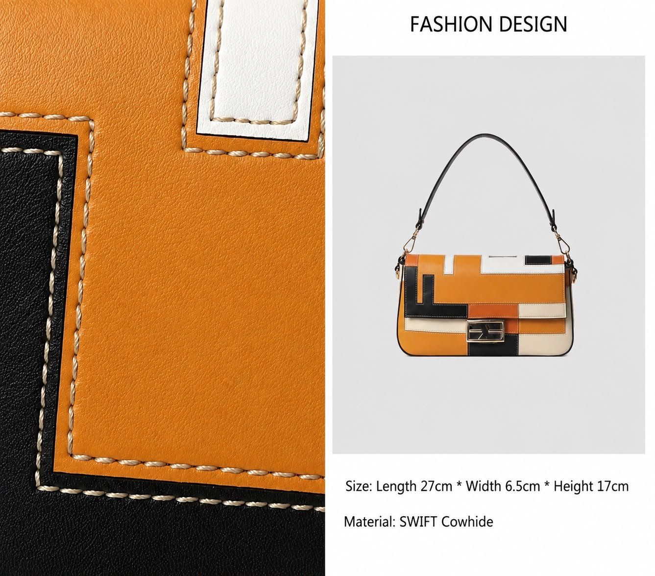 Taschen für Damen: Damen-Handtasche aus echtem Leder – Patchwork Beige/Orange – Neu und originalverpackt aus Biberist von Duorela_Bags