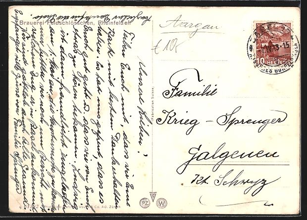 Cartoline postali: Rheinfelden, Brauerei Feldschlösschen – Usato da Berlin venduto da bartko-reher 1