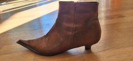 spitze braune Stiefeletten Damen, Gr 40.5, Echtleder