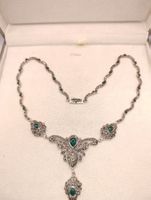 Vintage 925er Silber Collier Natur Jade, Markasiten 80er Top