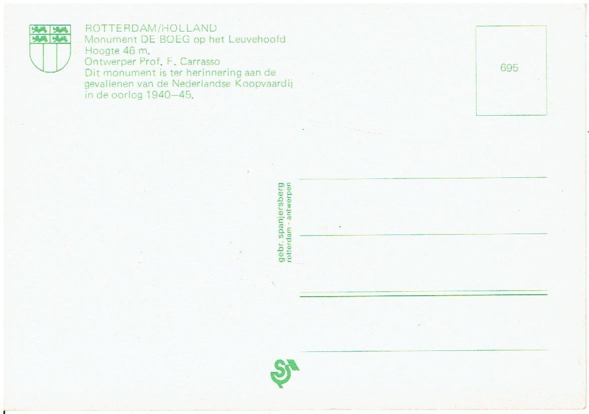 Cartes postales: Monument DE BOEG, Rotterdam – D'occasion à Flims - Dorf par Stagediver 1