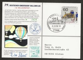 Ballon Schweiz 1991 Deutschland Stockach Luftpost 79. DKB