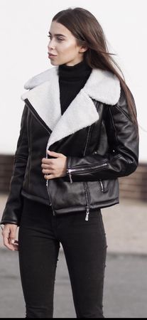 Black Faux Leather Biker Jacket - Warm Winter Lining!