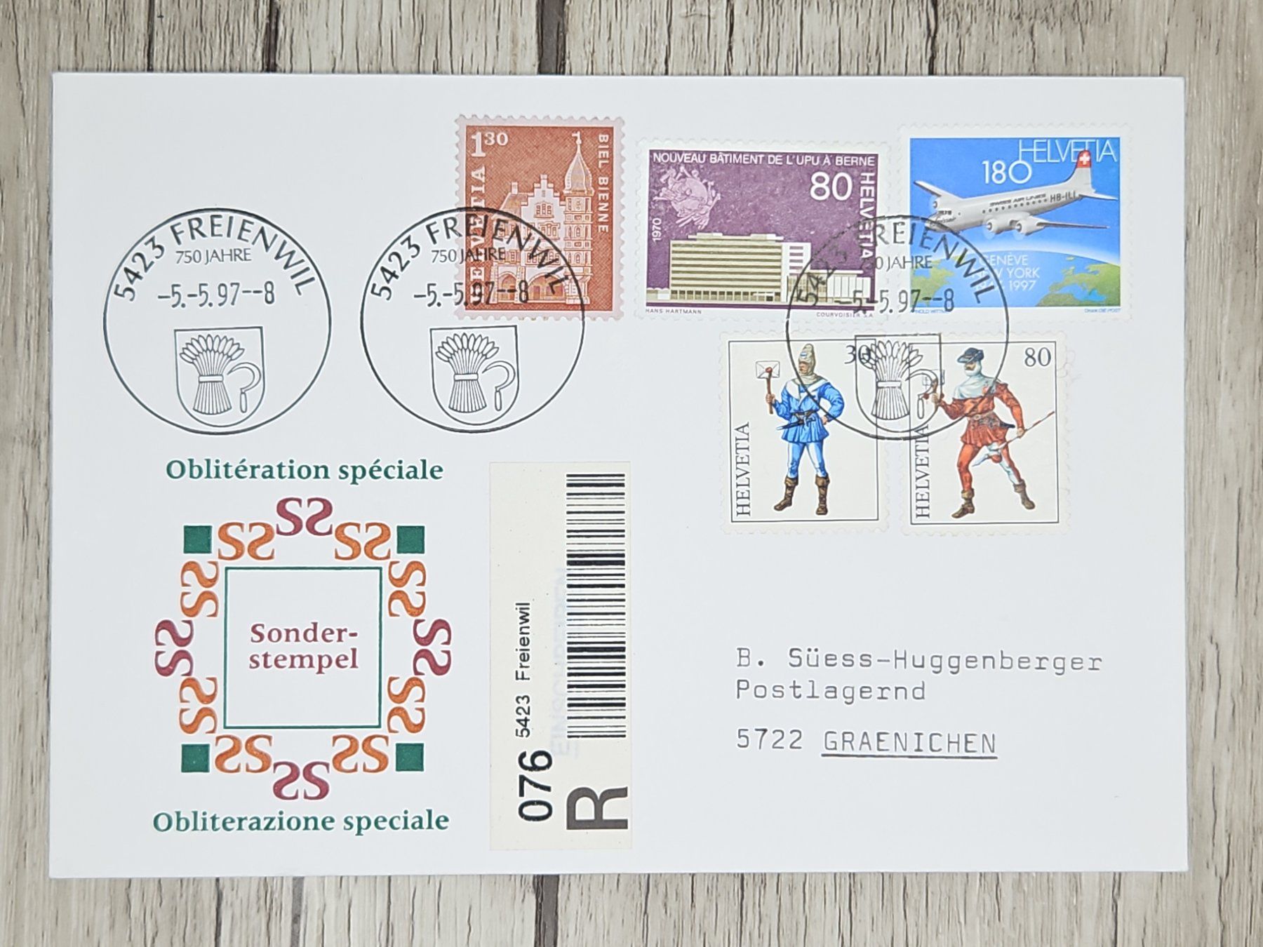 Tutti i francobolli: CL11 Enveloppe + Timbre Suisse 1997 – Usato da Cousset venduto da Patrick_Collections