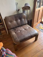 Sessel Leder braun Holzrahmen Massivholz Polsterung
