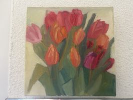 Farbige Tulpen in Öl 20x20cm