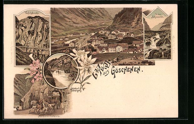 Cartoline postali: Litho Göschenen, Teufelsbrücke, In der – Usato da Berlin venduto da bartko-reher