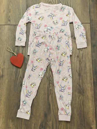 Baumwoll Schlafanzug rosa mit Katzen Motiv 110/116 top Zusta