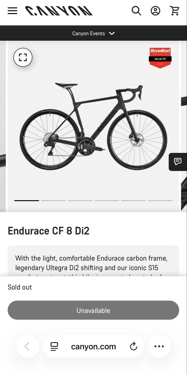 Canyon Velos: Canyon endurace CF 8 Di2 black medium 56cm – Gebraucht aus Zürich von gva_r9gs 6