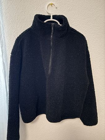 Teddy Fleece Pullover schwarz mit Reissverschluss Damen