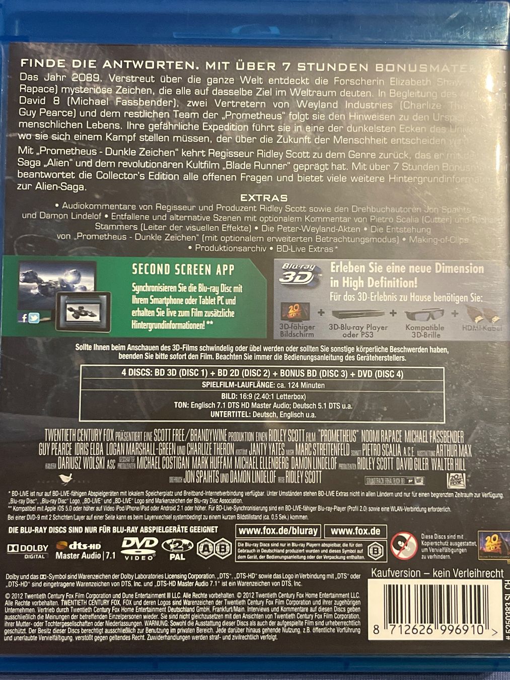Tutti i DVDs: Prometheus ( 3D + Blu-ray 2D) (2012) – Nuovo (secondo la descrizione) da Waldenburg venduto da Gonzo8 1