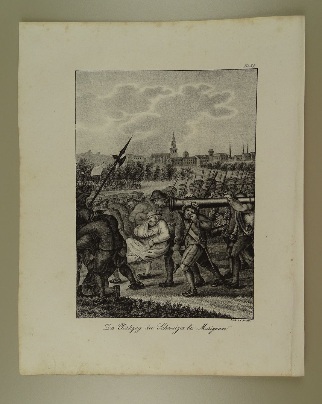 Incisioni: SCHWEIZER BEI MARIGNANO, MILITÄR, LITHOGRAPHIE 1836 – Usato da Grüningen venduto da Kartensammler 1