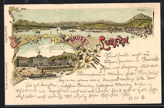 Ansichtskarten: Litho Luzern, Ortsansicht mit Rigi und P – Gebraucht aus Berlin von bartko-reher