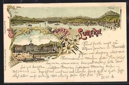 Litho Luzern, Ortsansicht mit Rigi und P