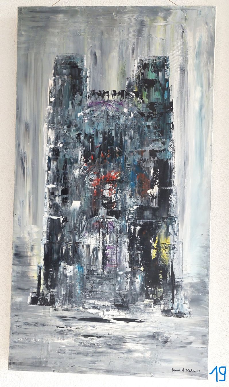 Gemälde: grosses Oelbild von Bruno A. Weber. Abstr.Kathedrale – Gebraucht aus Bollingen von Jan07