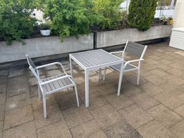 Gartentisch mit 2 Stühlen Aluminium Grau