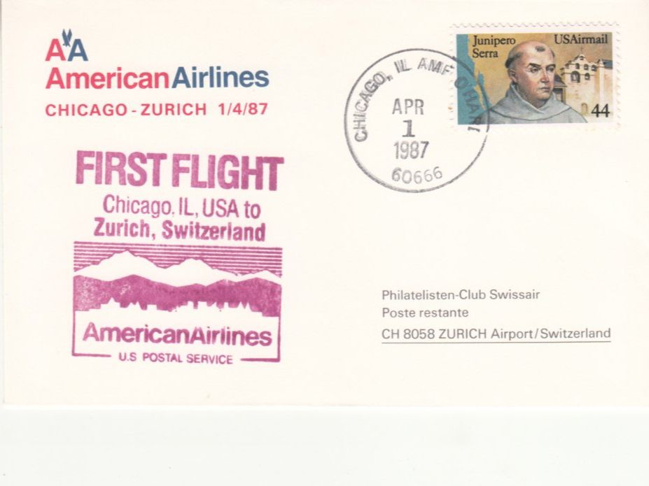 Tutti i francobolli: SLH RF 87.7 b Chicago - Zürich – Usato da Bürglen TG venduto da StampGraf