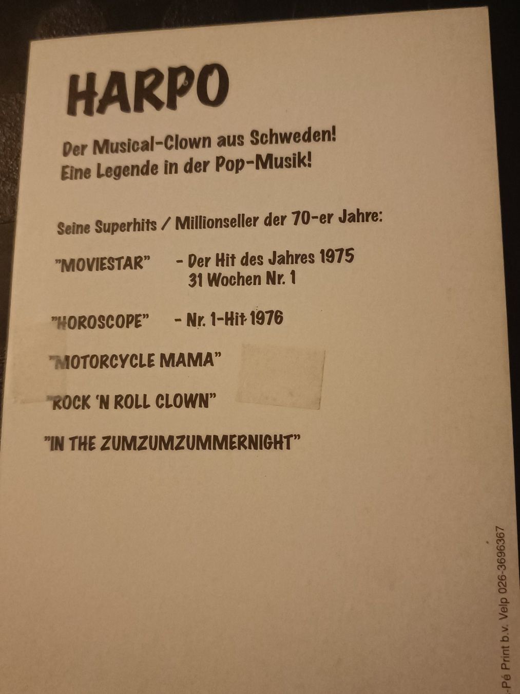 Autographes: Harpo - Moviestar - handsignierte Autogrammkarte – D'occasion à Menziken par Artographs 1
