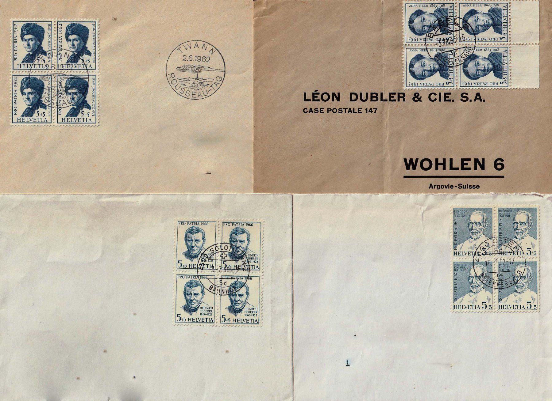 Tutti i francobolli: 1962, 64, 66, 67 4er-Blocks auf Brief – Usato da Arlesheim venduto da gaugi43