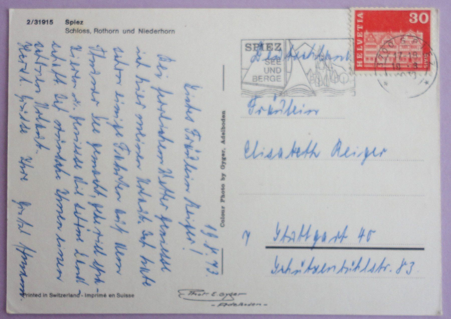 Cartes postales: Spiez, Schloss – D'occasion à Fétigny par Billy2miny 1