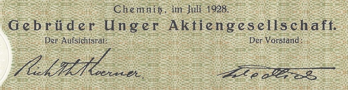 Dokumente: Gebrüder Unger AG, Chemnitz - 1928 – Gebraucht aus Solothurn von Sgasche 1