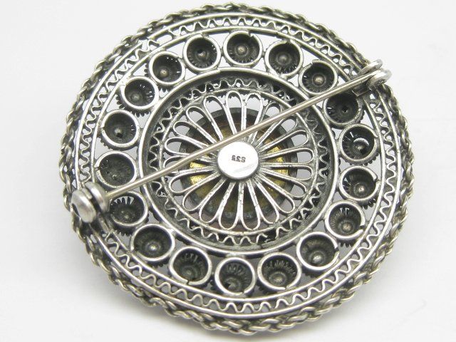 Spille & Fermagli: grosse Antik Brosche floral Silber 835 Bernstein – Usato da Ermatingen venduto da Decovin 6