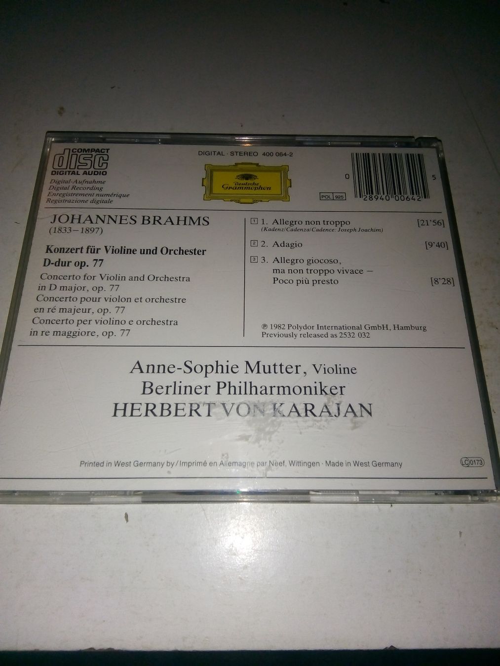 CDs: Brahms: Violinkonzert - Berliner Philharmoniker  ©'1982 – Gebraucht aus St. Gallen von elk2021 3