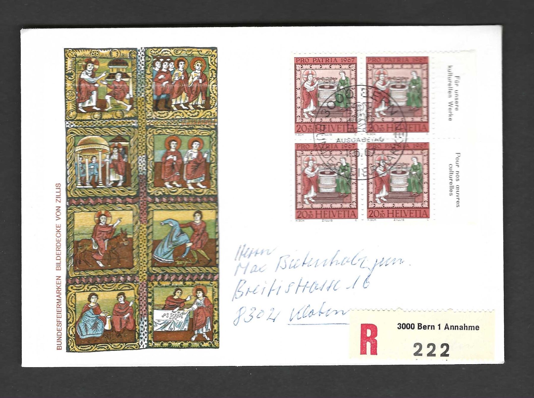 Tutti i francobolli: FDC Einschreiben Pro Patria Viererblock 1967 – Usato da Koblenz venduto da Markenhimmel