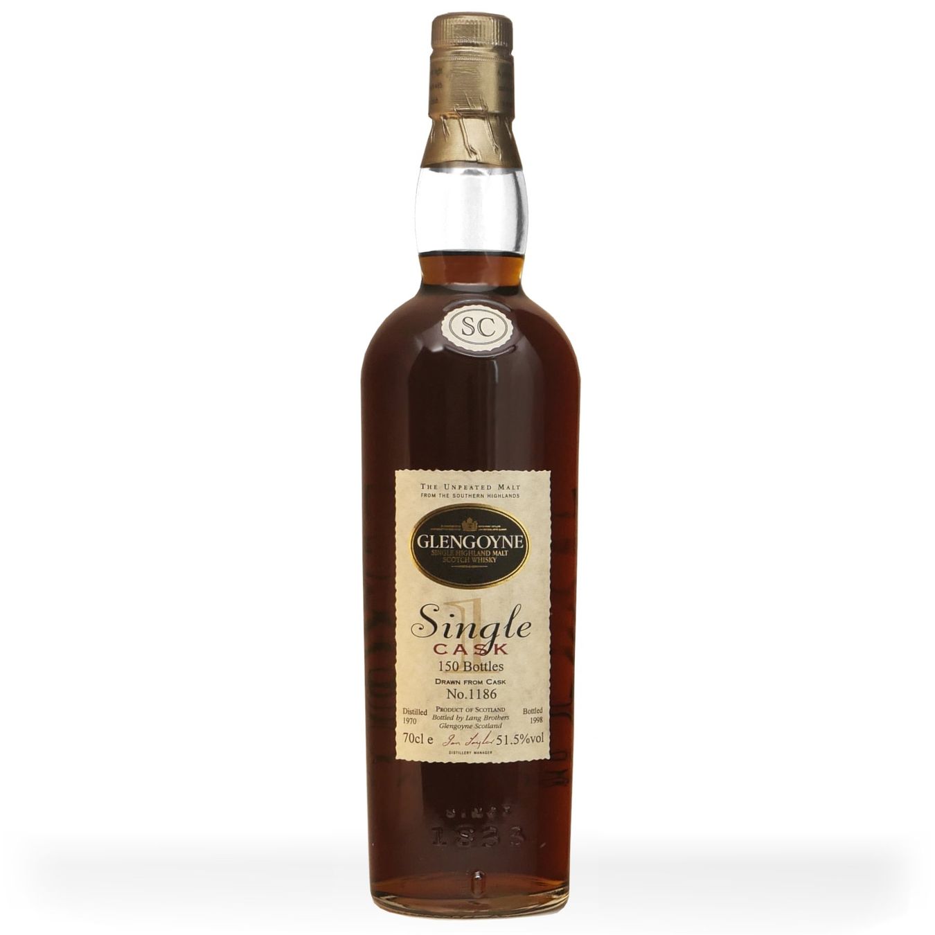 Glengoyne Bevande alcoliche: Glengoyne 1970 Single Cask 1186 Release 1998 51.5% – Nuovo (secondo la descrizione) da Wohlen AG venduto da MAXMALT 2