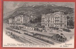 Faido - Bahnhof mit Gotthardbahn und Hotel Suisse - ca. 1915
