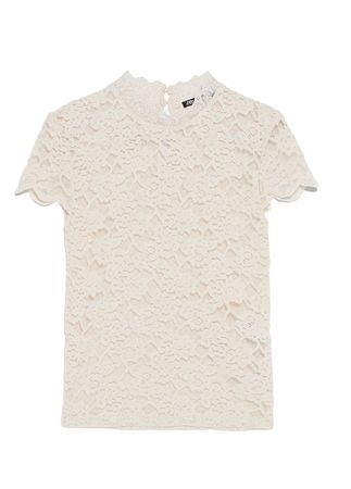 Zara Spitzen-T-Shirt Ecru mit hohem Kragen Gr. M wie neu